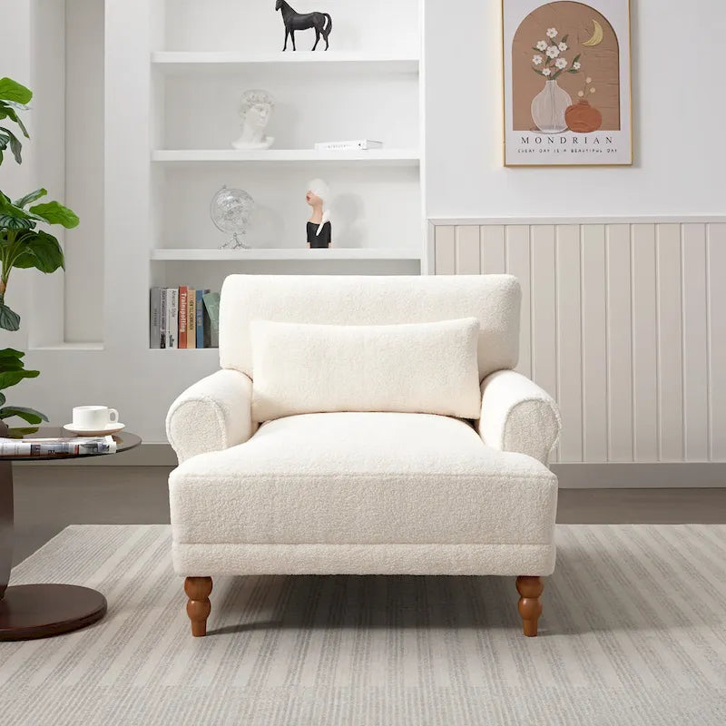 White 37.8 Velvet Accent Chair with Lumbar Support