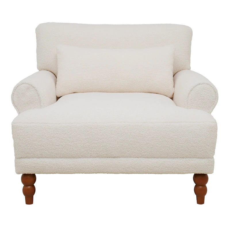White 37.8 Velvet Accent Chair with Lumbar Support