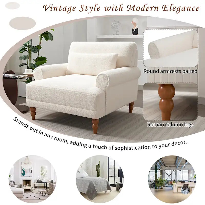 White 37.8 Velvet Accent Chair with Lumbar Support