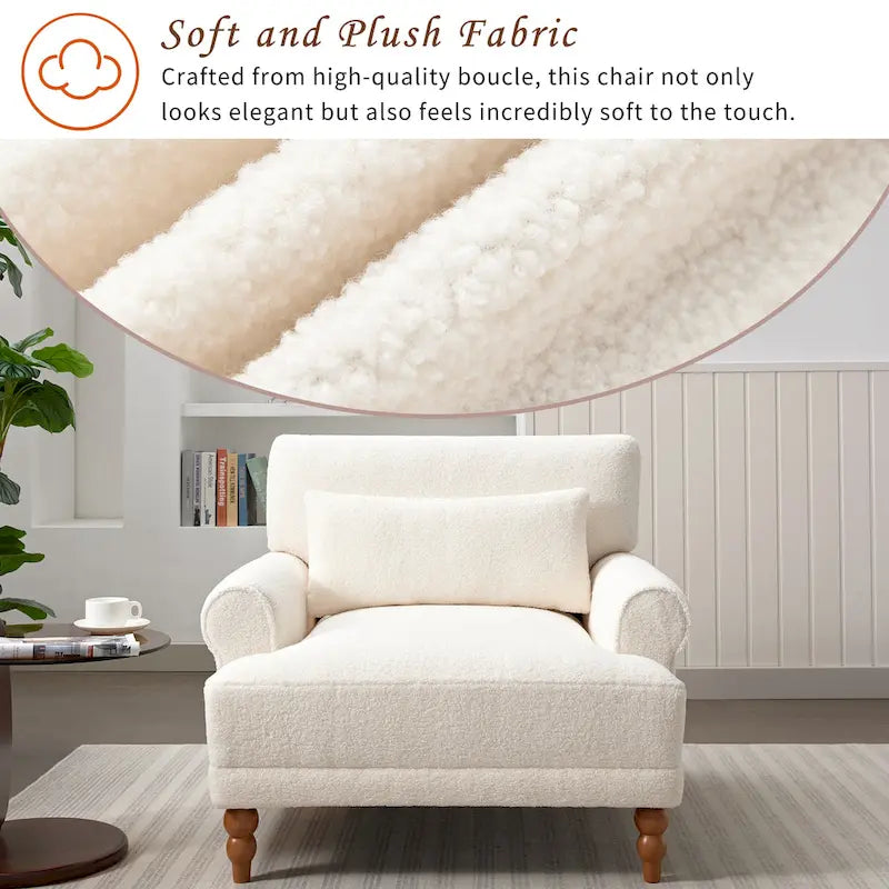 White 37.8 Velvet Accent Chair with Lumbar Support