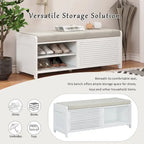 Entryway Shoe Cabinet, Distressed Shutter Storage Bench with Acacia Veneer for Retro Charm for Living Room, Entryway