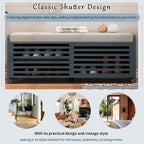 Entryway Shoe Cabinet, Distressed Shutter Storage Bench with Acacia Veneer for Retro Charm for Living Room, Entryway