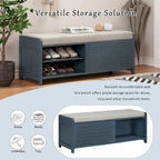 Entryway Shoe Cabinet, Distressed Shutter Storage Bench with Acacia Veneer for Retro Charm for Living Room, Entryway