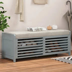 Entryway Shoe Cabinet, Distressed Shutter Storage Bench with Acacia Veneer for Retro Charm for Living Room, Entryway