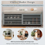 Entryway Shoe Cabinet, Distressed Shutter Storage Bench with Acacia Veneer for Retro Charm for Living Room, Entryway