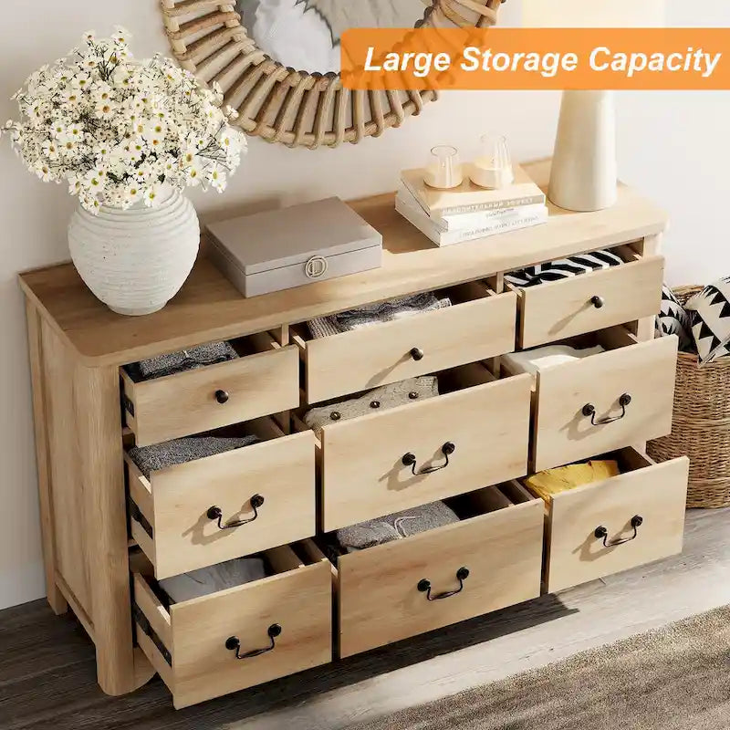 53.5 Wide Farmhouse White Dresser TV Stand with Curved Edge Design and Wide Chests of Drawers