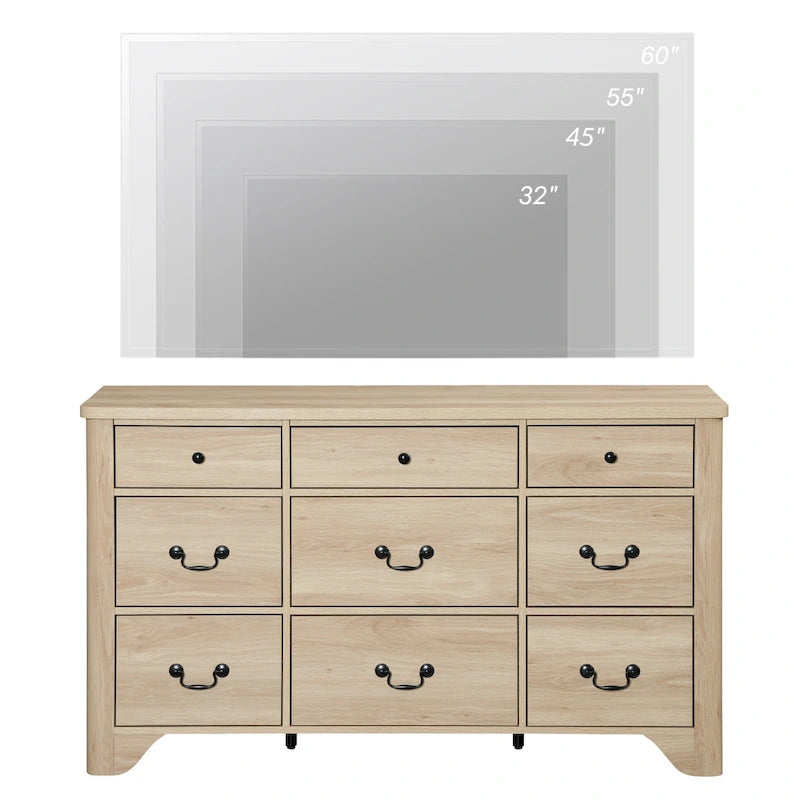 53.5 Wide Farmhouse White Dresser TV Stand with Curved Edge Design and Wide Chests of Drawers