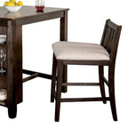 3pc Counter Height Table Set with Side Shelf, USB , Cherry Brown Wood
