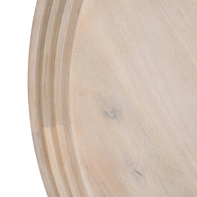 Urban Chic Coffee Table 30 Inch Round Tray Top, Handcrafted Washed White Mango Wood