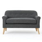 Loveseat, 50 Inch Smooth Tufted Gray Polyester, Natural Brown Wood