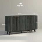Fluted Sideboard Buffet Cabinet, 55 Modern Accent Console Cabinet with 4 Doors, 2 Adjustable Shelves and 5 Wood Legs