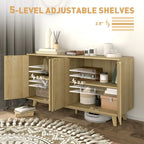 Fluted Sideboard Buffet Cabinet, 55 Modern Accent Console Cabinet with 4 Doors, 2 Adjustable Shelves and 5 Wood Legs