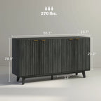 Fluted Sideboard Buffet Cabinet, 55 Modern Accent Console Cabinet with 4 Doors, 2 Adjustable Shelves and 5 Wood Legs