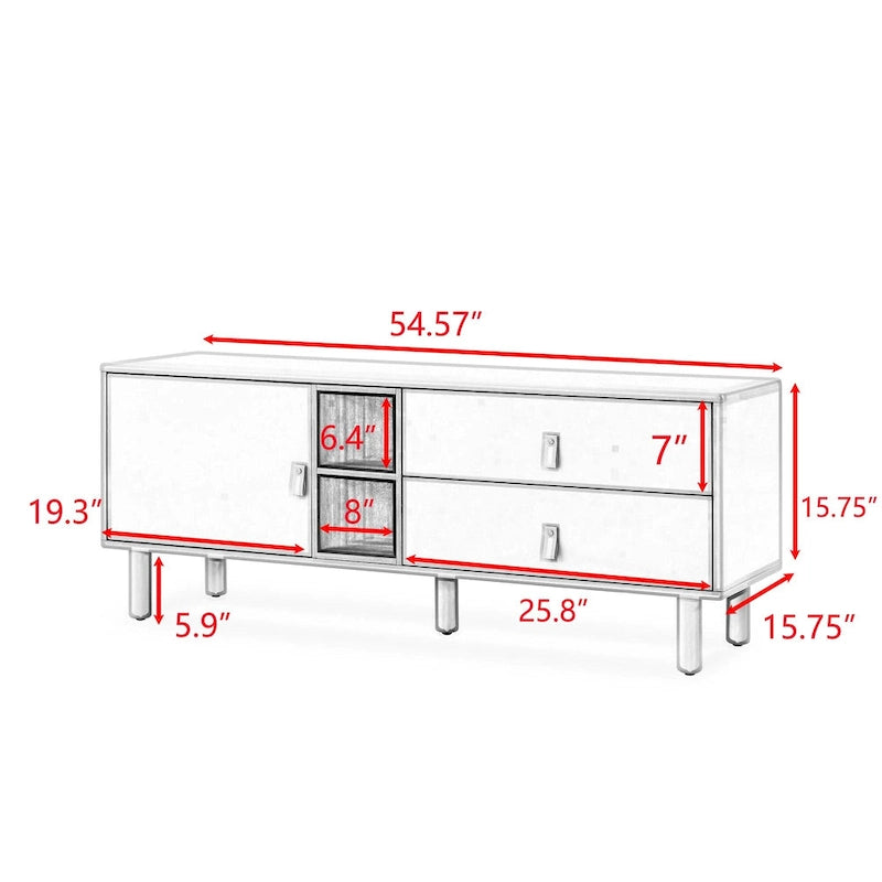 54.57 Multi-functional TV Stand with Leather Handles, Open Storage Compartment and Two Drawer