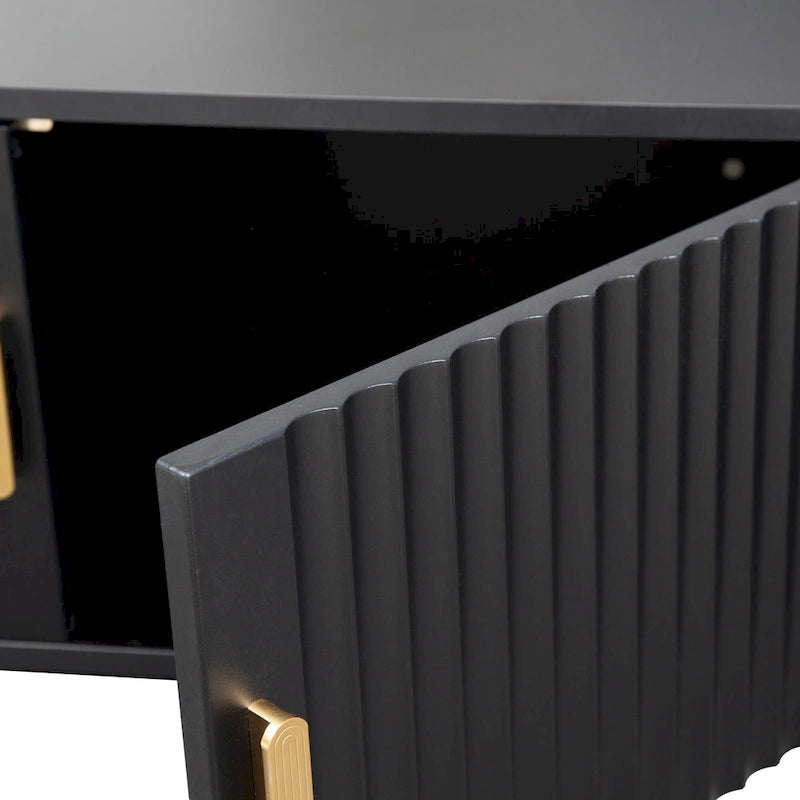 Black 65 Mid-Century TV Stand with LED Lights & Storage for TVs Up to 60