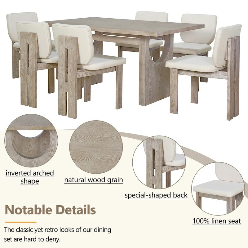 7-Piece Transitional Wooden Dining Set with Rectangular Table & 6 Chairs