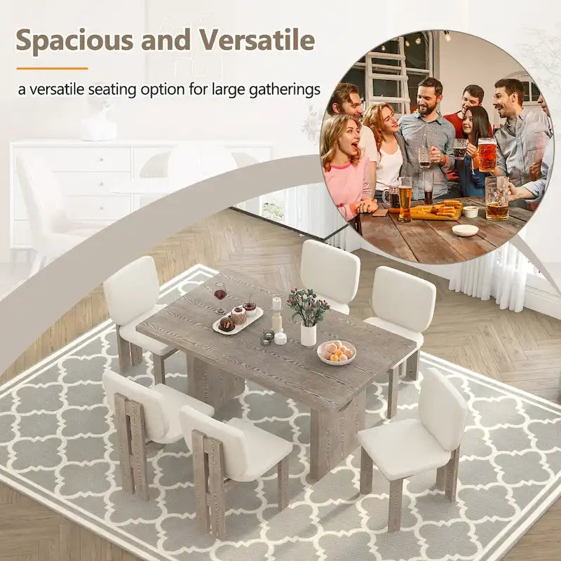7-Piece Transitional Wooden Dining Set with Rectangular Table & 6 Chairs