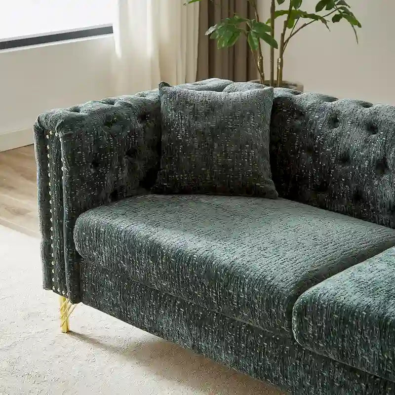Chenille Tufted Upholstered 3-seater Sofa with Metal Legs