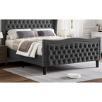 Modern Velvet Platform Bed with Upholstered Headboard