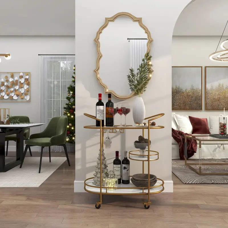 Contemporary Modern Iron 3 Tier Drink Bar Storage Cart - Gold, Silver, or Matte Black