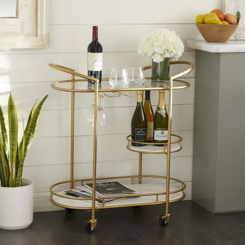 Contemporary Modern Iron 3 Tier Drink Bar Storage Cart - Gold, Silver, or Matte Black