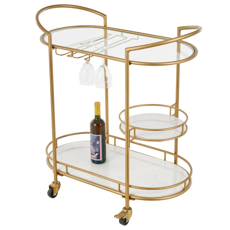 Contemporary Modern Iron 3 Tier Drink Bar Storage Cart - Gold, Silver, or Matte Black