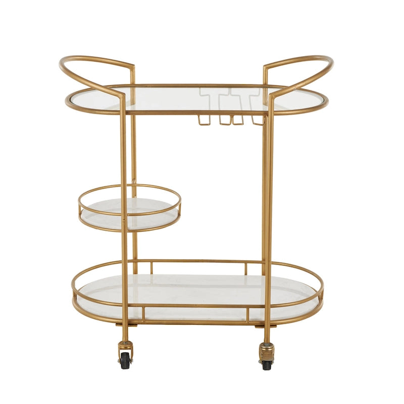 Contemporary Modern Iron 3 Tier Drink Bar Storage Cart - Gold, Silver, or Matte Black
