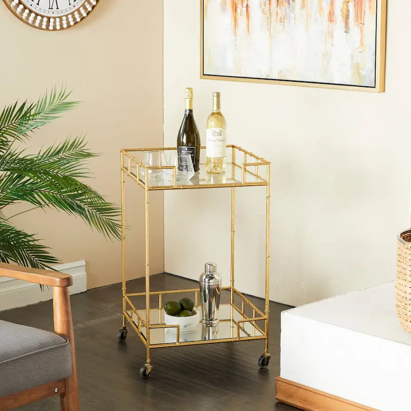Contemporary Modern Iron 3 Tier Drink Bar Storage Cart - Gold, Silver, or Matte Black