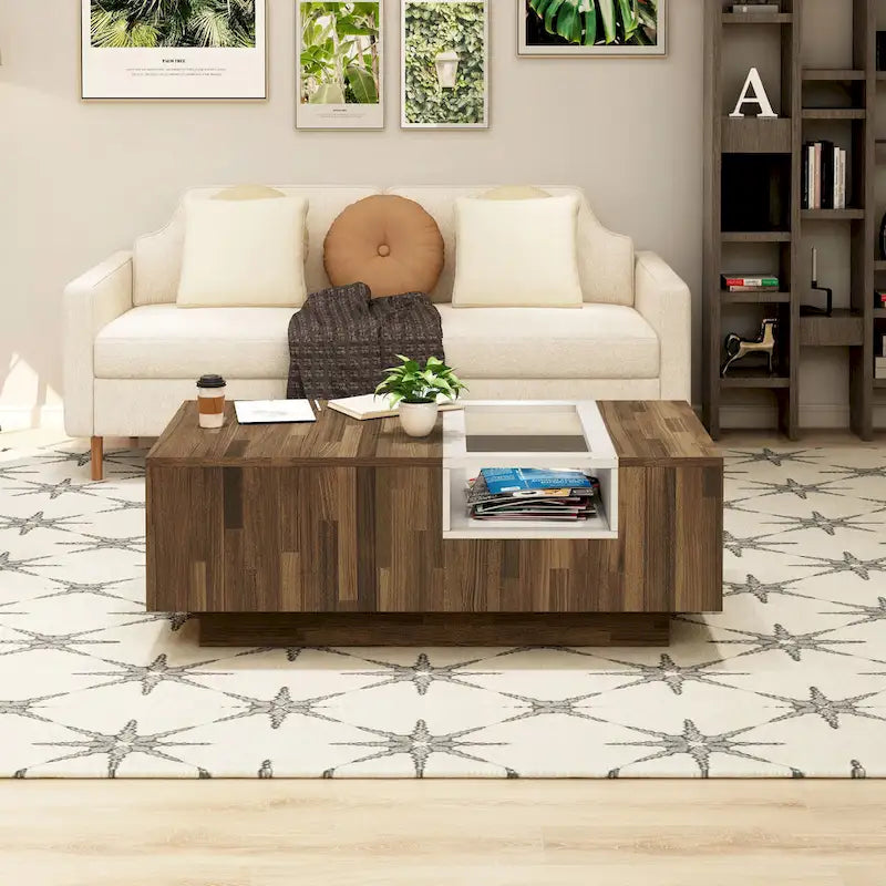 Modern Light Hickory 47-inch Two-tone 3-shelf Coffee Table