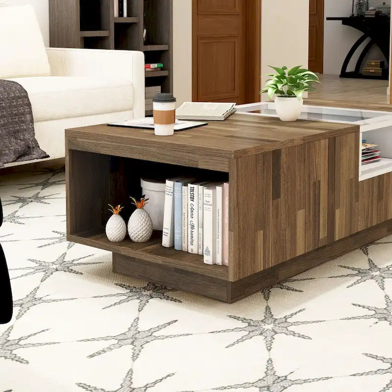 Modern Light Hickory 47-inch Two-tone 3-shelf Coffee Table