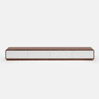 Modern Rectangular TV Stand with 4 Drawers, Wood Veneer Media Console, Walnut White, Soild Wooden, Fully-Assembled
