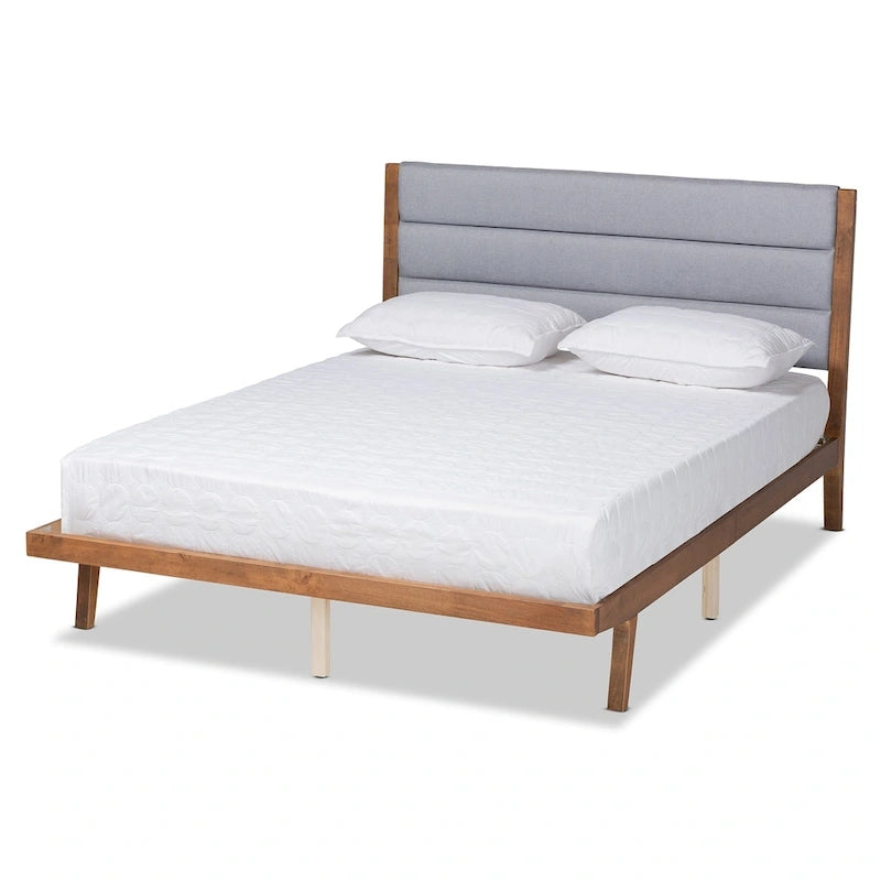Jarlan Transitional Fabric Upholstered Wood Platform Bed-Light Grey