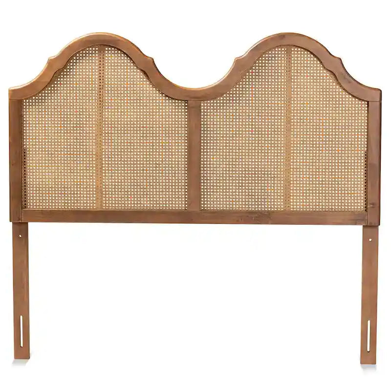 Ash Walnut Wood and Synthetic Rattan Arched Headboard