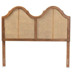 Ash Walnut Wood and Synthetic Rattan Arched Headboard