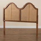 Ash Walnut Wood and Synthetic Rattan Arched Headboard