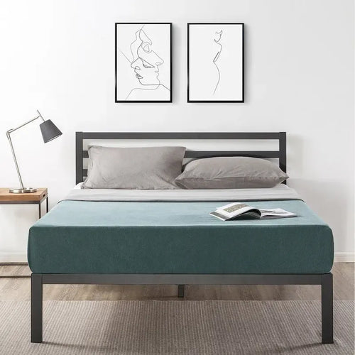 14 Inch Metal Platform Bed with Wood Slat Support