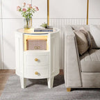 25.5 Inches Tall Round Nightstand Side Table with 2 Drawers LED Light Open Shelf for Bedroom Sofa Side