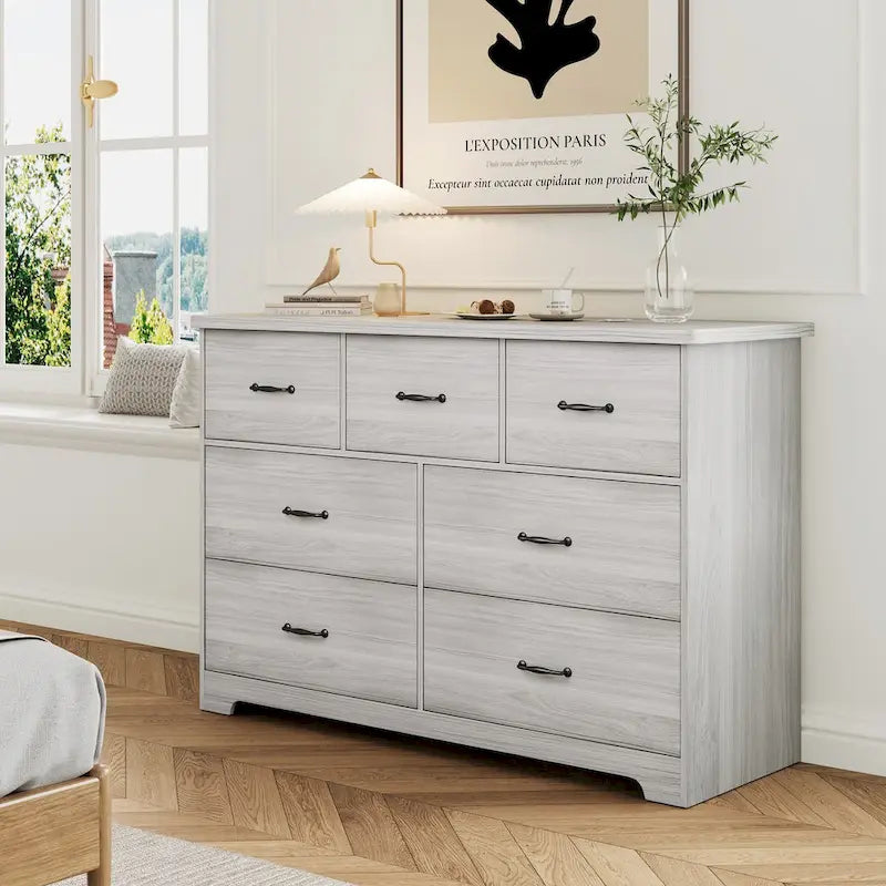 Modern Dresser for Bedroom, 7 Drawer Double Dresser Sideboard
