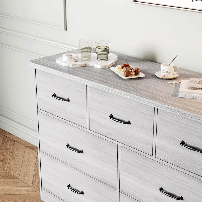 Modern Dresser for Bedroom, 7 Drawer Double Dresser Sideboard