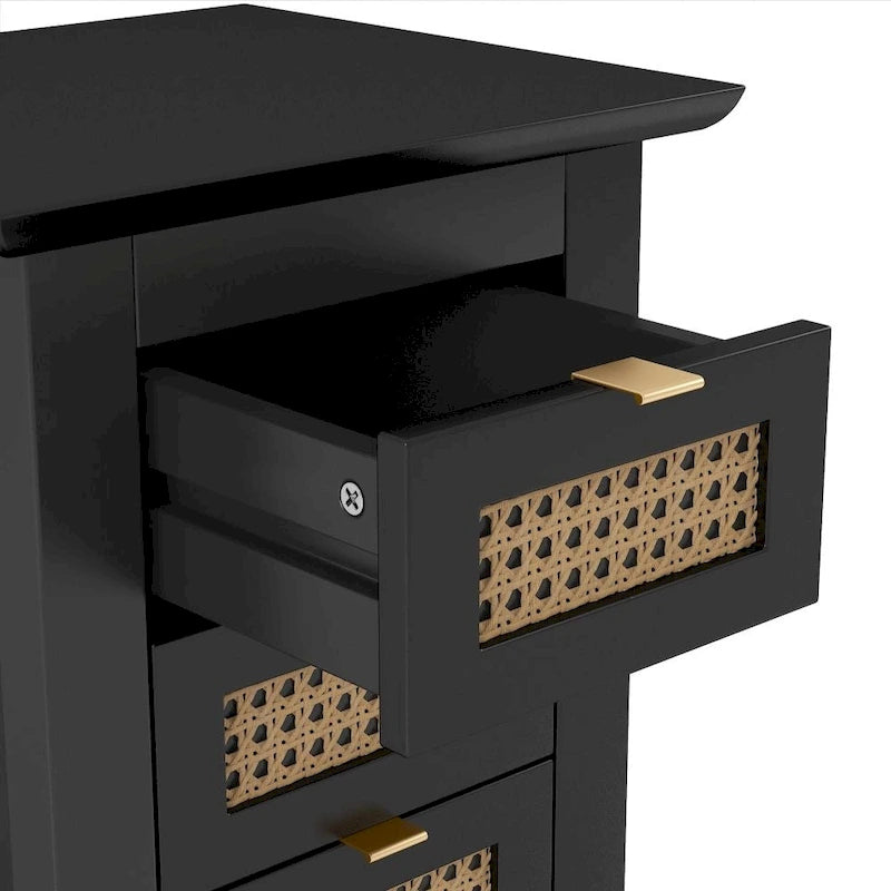 Wooden Nightstands Set of 2 with Rattan-Woven Surfaces and Three Drawers