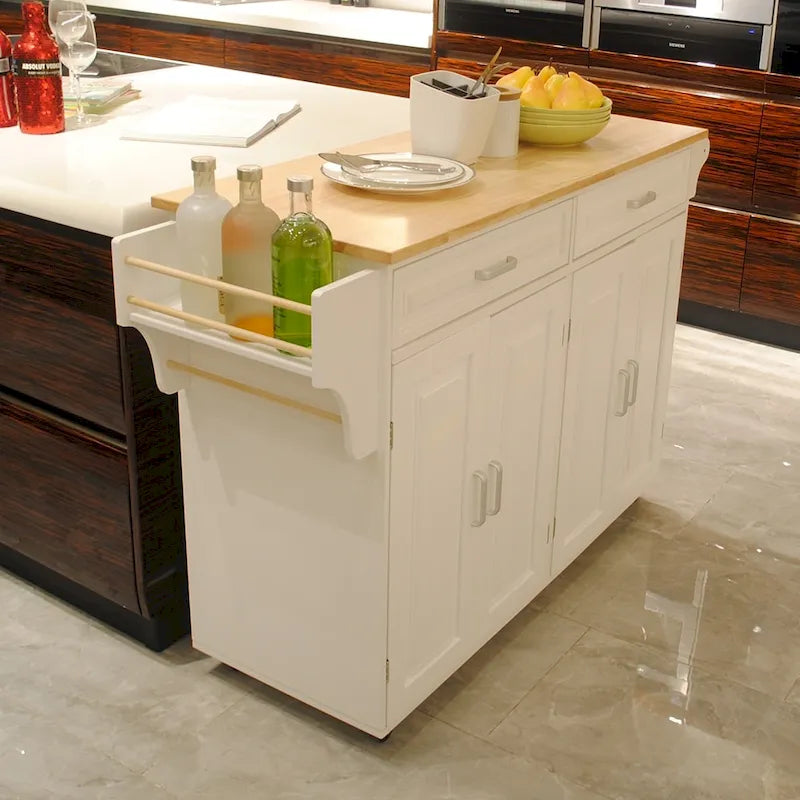 Rolling Kitchen Island Cart with Solid Wood Top