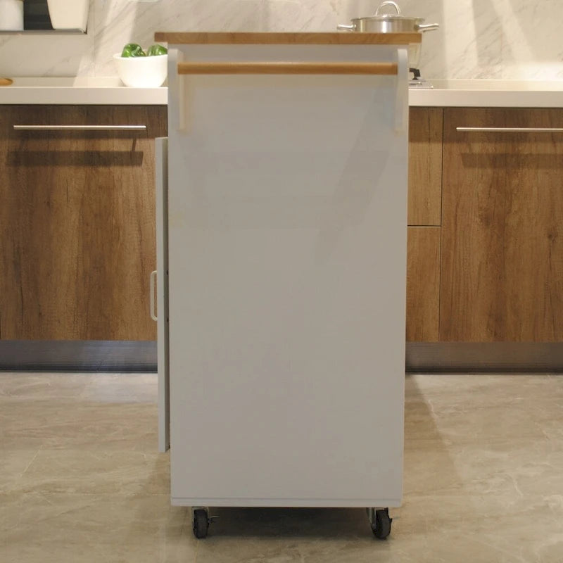 Rolling Kitchen Island Cart with Solid Wood Top