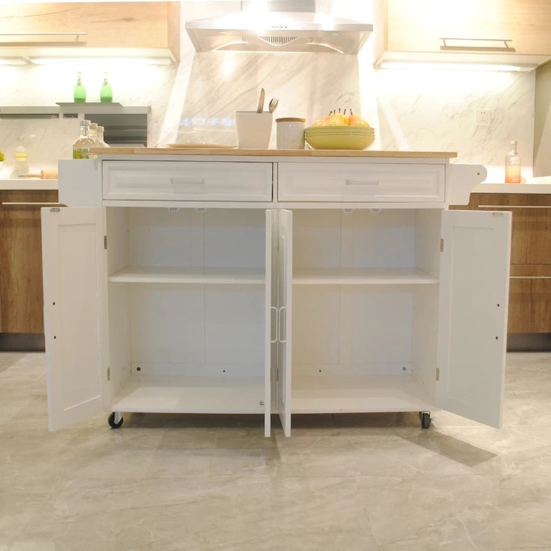 Rolling Kitchen Island Cart with Solid Wood Top