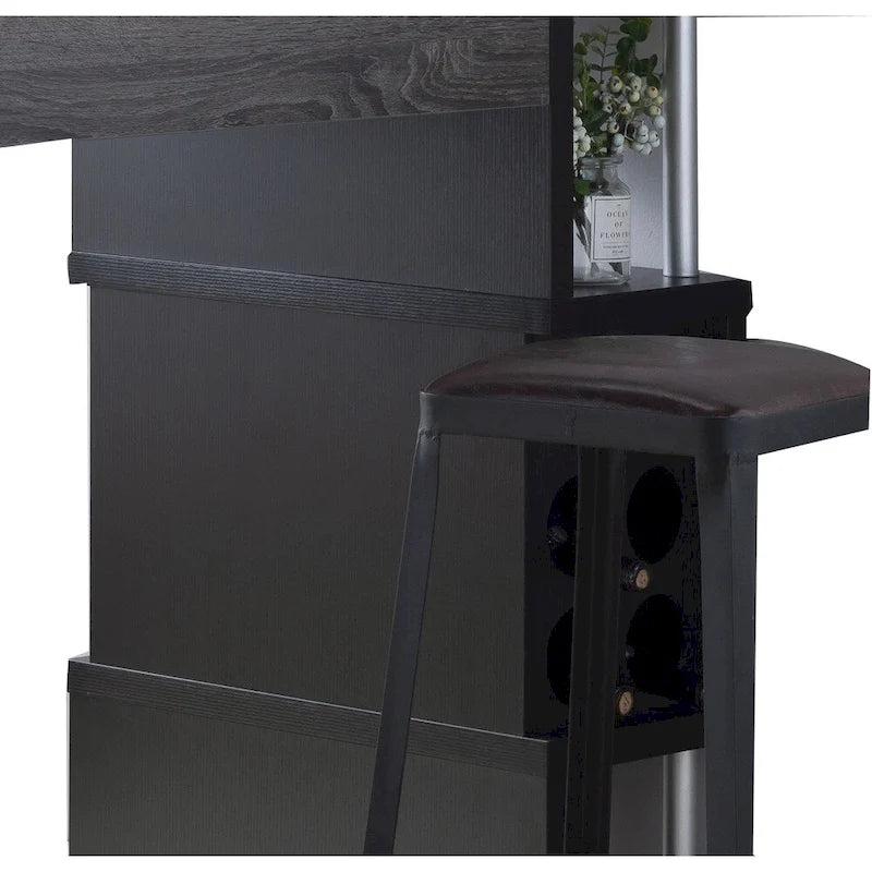 Transitional Style Wooden Bar Table with 3 Tier Side Shelves, Gray