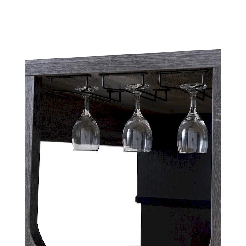 Transitional Style Wooden Bar Table with 3 Tier Side Shelves, Gray