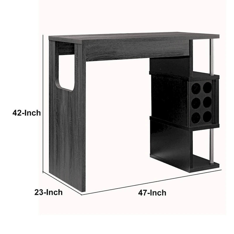 Transitional Style Wooden Bar Table with 3 Tier Side Shelves, Gray