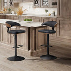 Faux Leather Swivel Adjustable Bar Stool with Wood Accents