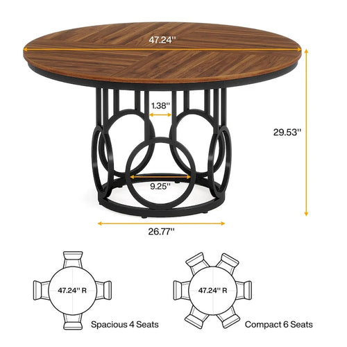 47 Round Dining Table for 4-6 with Sturdy Metal Base for Dining Room