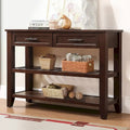 Console Sofa Table with 2 Storage Drawers and 2 Tiers Shelves, Mid-Century Style 42 Solid Wood Buffet Sideboard