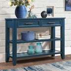 Console Sofa Table with 2 Storage Drawers and 2 Tiers Shelves, Mid-Century Style 42 Solid Wood Buffet Sideboard
